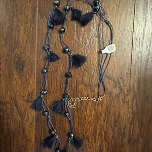 Elegant Navy Tassel & Bead Necklace